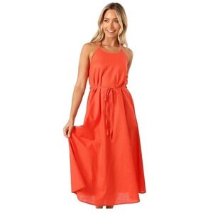 Petal & Pup Nadine halter neck midi dress BNWT Linen blend coral large